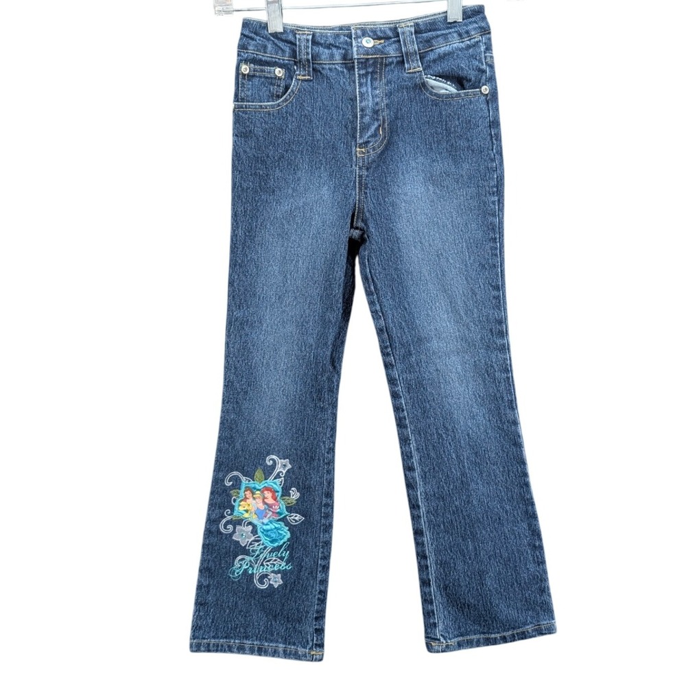 Disney Princess Denim Jeans Kids Size 7/8 Lovely Princess Embroidery Y2K Stretch